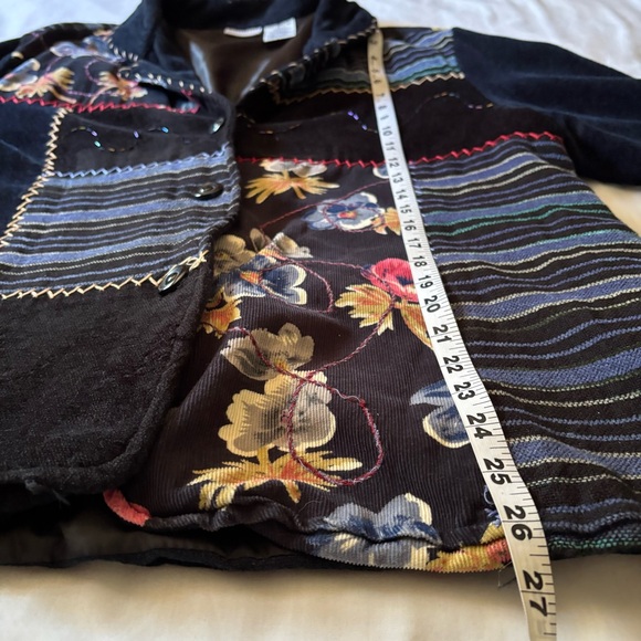 White Stag Blazer Top Size XL Blue Patchwork Floral Lined Button Front - Picture 6 of 10